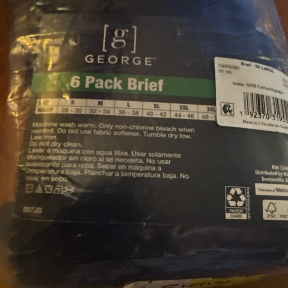 George 6 Pack Briefs Tag Free Multicolor Men's 3 XL 48-50 Moisture Wicking NWT